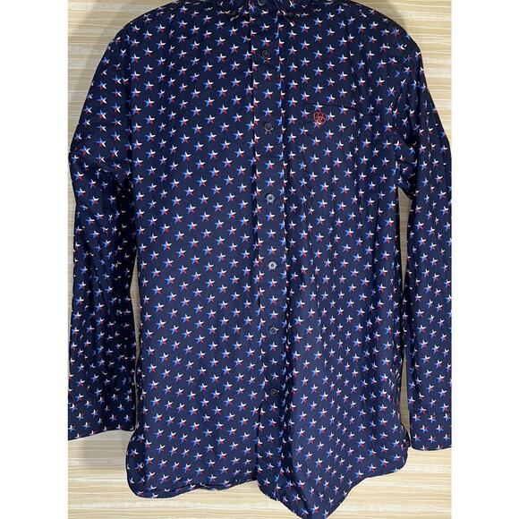 ARIAT Men's Navy Blue TEXAS Star Long Sleeve Western Shirt L 0623 - Picture 2 of 6
